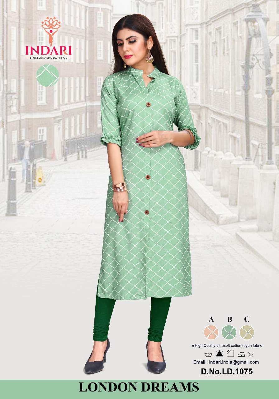 LONDON DREAMS BY INDARI DESIGNER STYLISH FANCY COLORFUL BEAUTIFUL PARTY WEAR & ETHNIC WEAR COLLECTION RAYON PRINT KURTIS AT WHOLESALE PRICE
