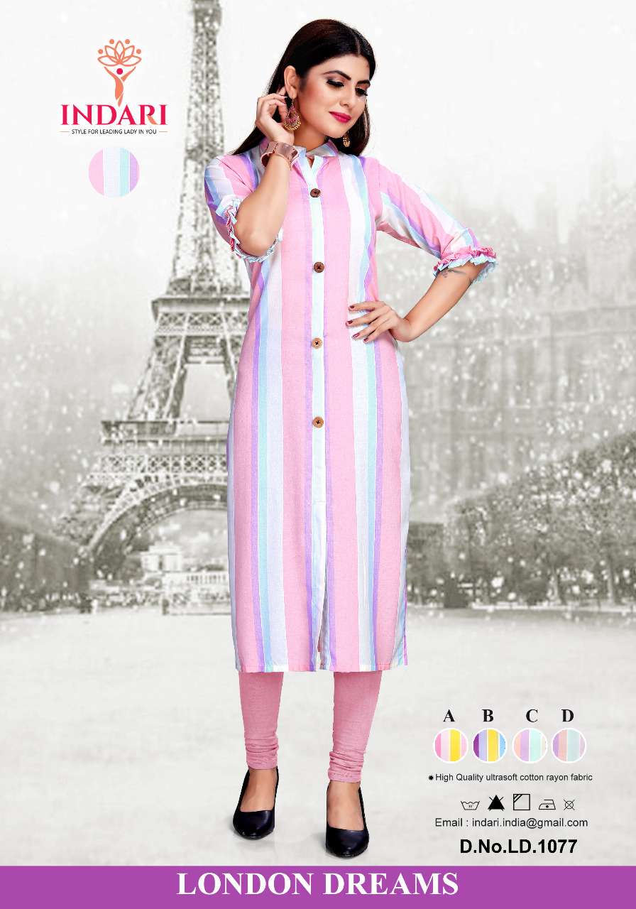 LONDON DREAMS BY INDARI DESIGNER STYLISH FANCY COLORFUL BEAUTIFUL PARTY WEAR & ETHNIC WEAR COLLECTION RAYON PRINT KURTIS AT WHOLESALE PRICE