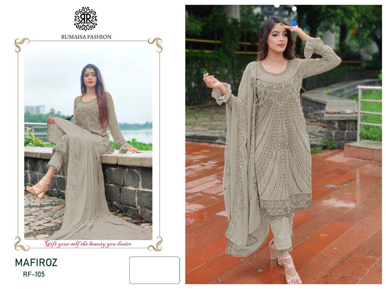 MAFIROZ BY RUMAISHA FASHION 105-A TO 105-D SERIES DESIGNER PAKISTANI SUITS BEAUTIFUL STYLISH FANCY COLORFUL PARTY WEAR & OCCASIONAL WEAR FAUX GEORGETTE EMBROIDERED DRESSES AT WHOLESALE PRICE