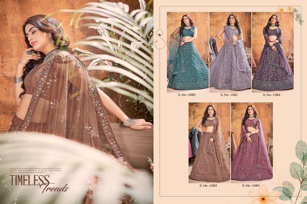 NIVA BY SHEE STAR 1080 TO 1084 SERIES BEAUTIFUL COLORFUL FANCY WEDDING COLLECTION OCCASIONAL WEAR & PARTY WEAR SOFT NET LEHENGAS AT WHOLESALE PRICE