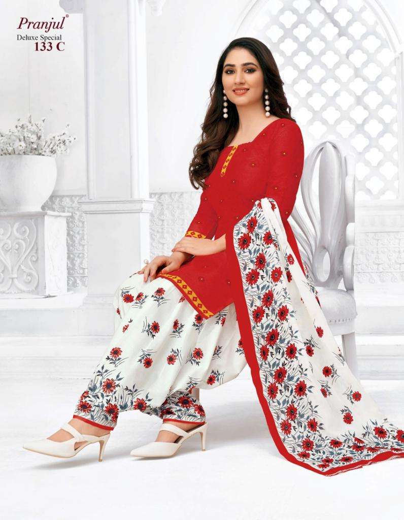 DELUXE SPECIAL BY PRANJUL FASHION 133 TO 133-C SERIES DESIGNER SUITS STYLISH DESIGNER COLORFUL FANCY BEAUTIFUL PARTY WEAR & ETHNIC WEAR PURE COTTON PRINTED DRESSES AT WHOLESALE PRICE