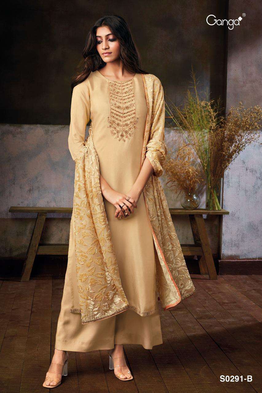 ZURI-291 BY GANGA FASHION 291-A TO 291-D SERIES DESIGNER SUITS STYLISH DESIGNER COLORFUL FANCY BEAUTIFUL PARTY WEAR & ETHNIC WEAR PURE SILK EMBROIDERED DRESSES AT WHOLESALE PRICE