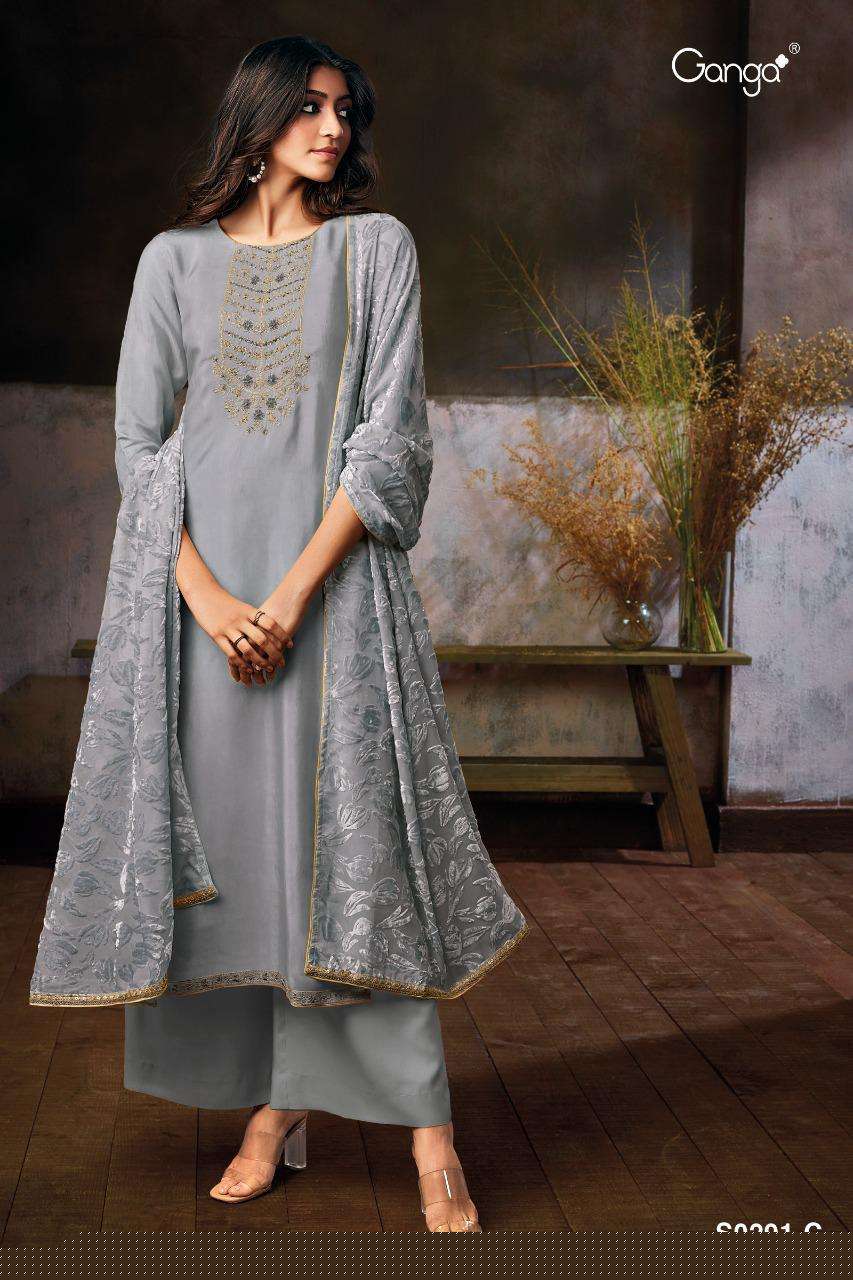 ZURI-291 BY GANGA FASHION 291-A TO 291-D SERIES DESIGNER SUITS STYLISH DESIGNER COLORFUL FANCY BEAUTIFUL PARTY WEAR & ETHNIC WEAR PURE SILK EMBROIDERED DRESSES AT WHOLESALE PRICE