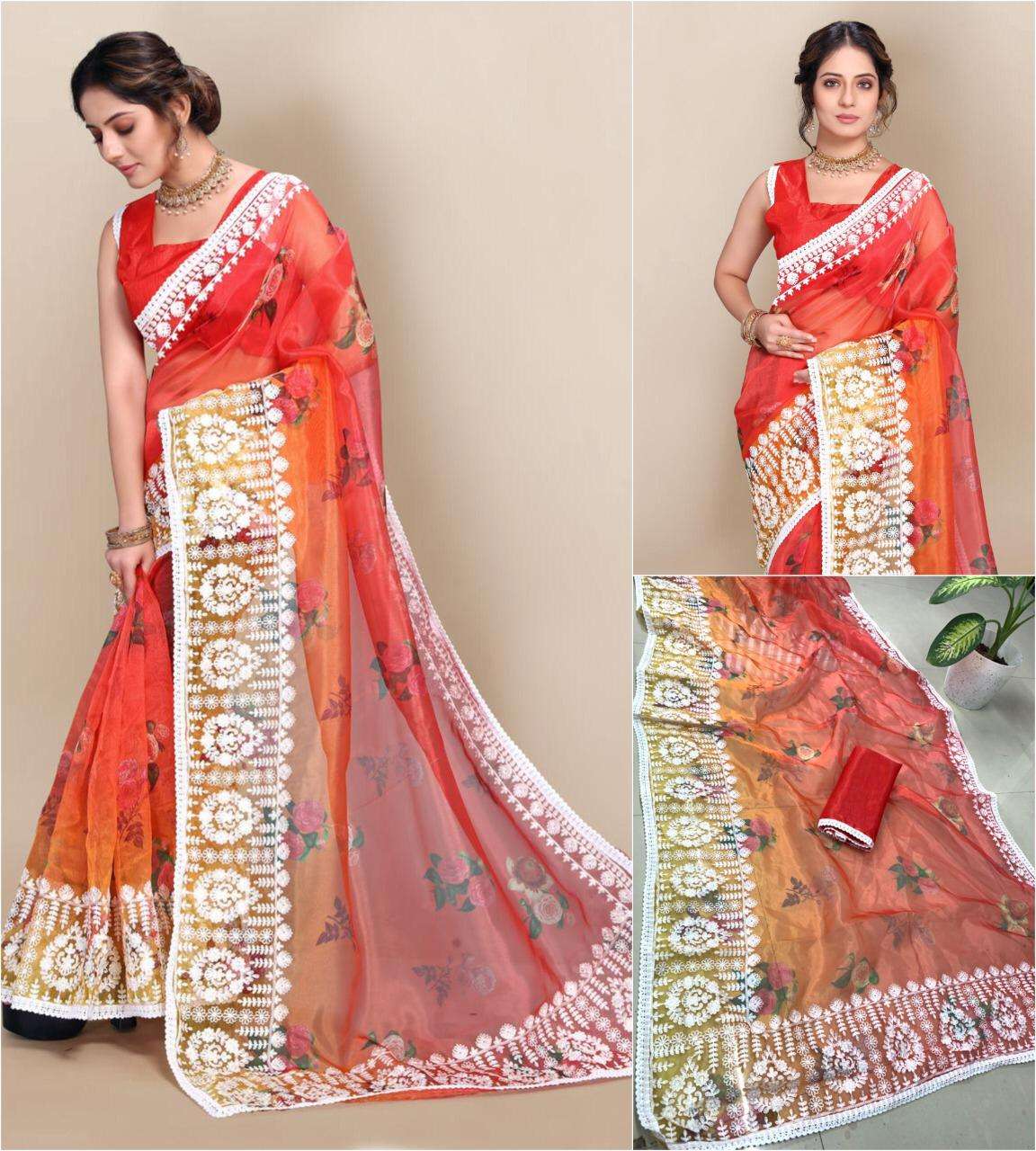SLYVIE BY INDO VASTRA 01 TO 04 SERIES INDIAN TRADITIONAL WEAR COLLECTION BEAUTIFUL STYLISH FANCY COLORFUL PARTY WEAR & OCCASIONAL WEAR ORGANZA SAREES AT WHOLESALE PRICE
