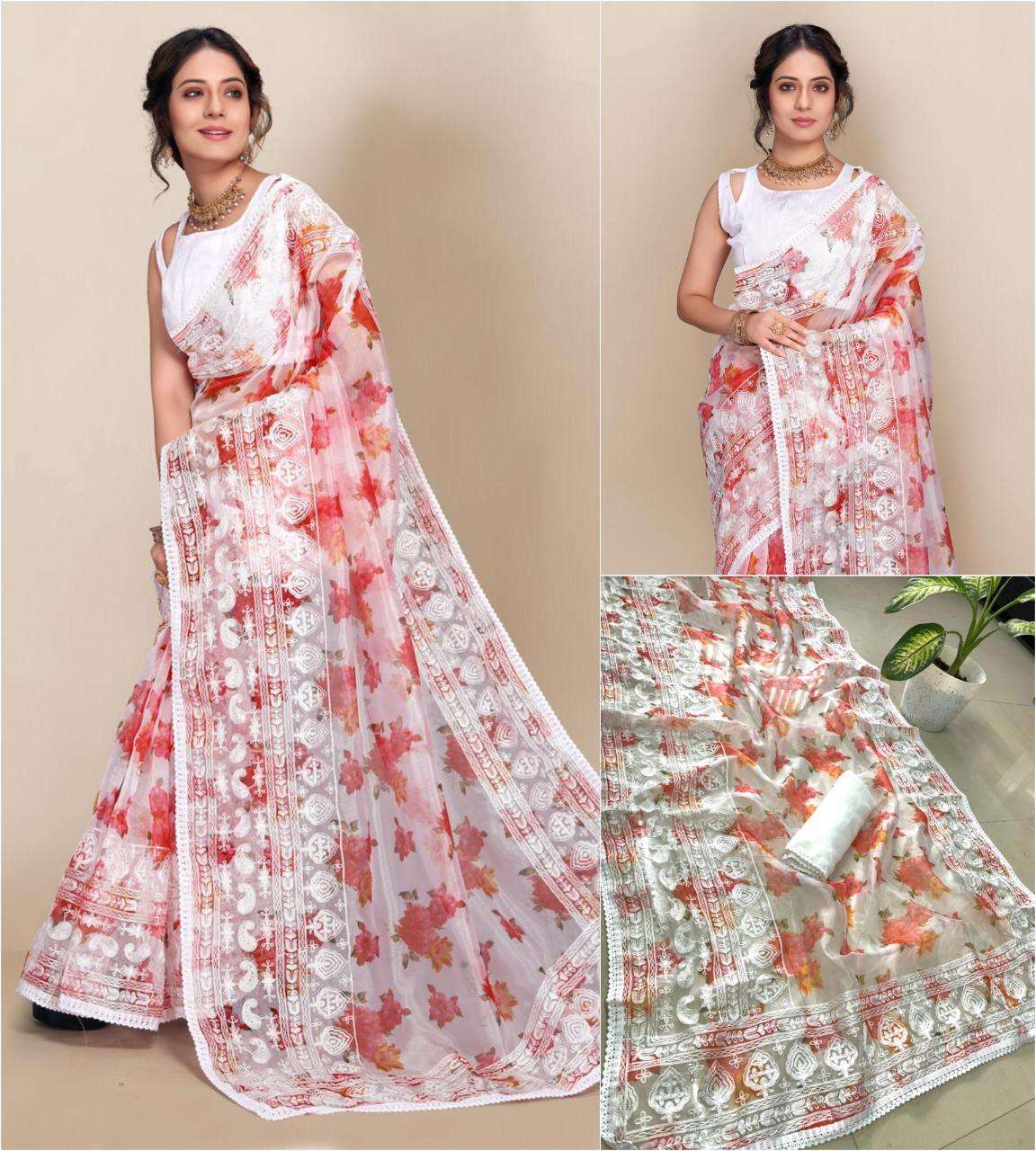 SLYVIE BY INDO VASTRA 01 TO 04 SERIES INDIAN TRADITIONAL WEAR COLLECTION BEAUTIFUL STYLISH FANCY COLORFUL PARTY WEAR & OCCASIONAL WEAR ORGANZA SAREES AT WHOLESALE PRICE
