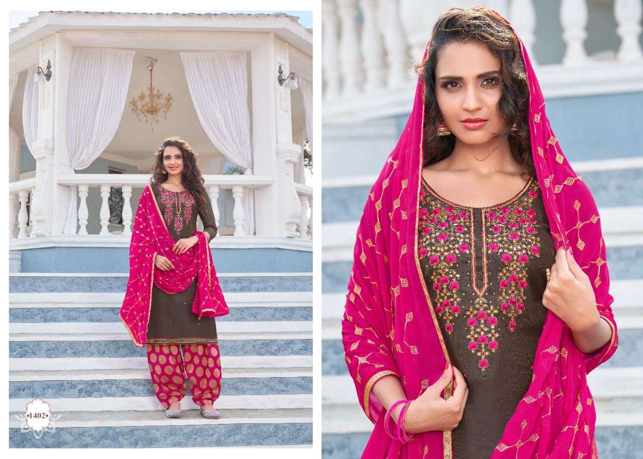 MAHEK BY UTSAV SUITS 1401 TO 1406 SERIES BEAUTIFUL STYLISH PATIYALA SUITS FANCY COLORFUL CASUAL WEAR & ETHNIC WEAR & READY TO WEAR COTTON SATIN DRESSES AT WHOLESALE PRICE