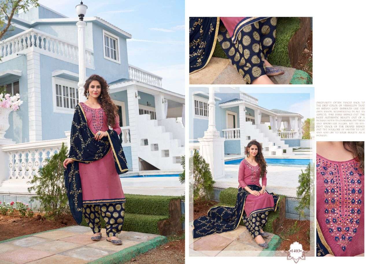 MAHEK BY UTSAV SUITS 1401 TO 1406 SERIES BEAUTIFUL STYLISH PATIYALA SUITS FANCY COLORFUL CASUAL WEAR & ETHNIC WEAR & READY TO WEAR COTTON SATIN DRESSES AT WHOLESALE PRICE