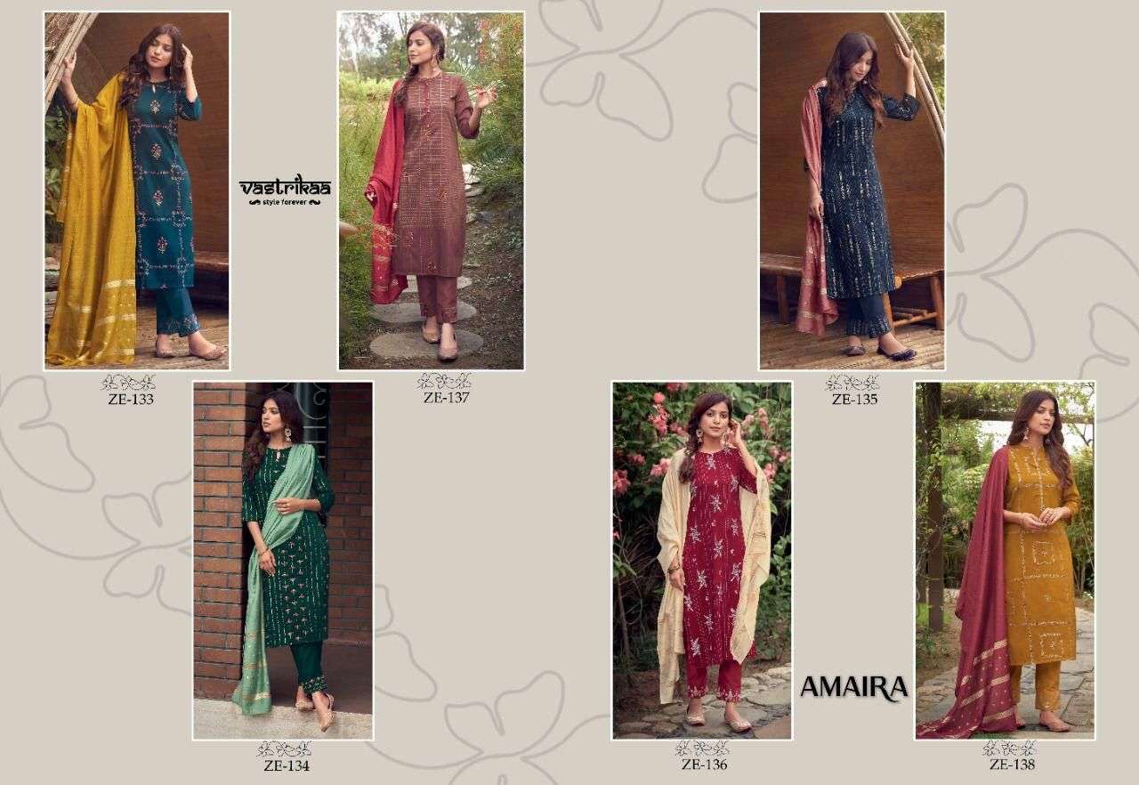 AMAIRA BY VASTRIKAA 133 TO 138 SERIES BEAUTIFUL SUITS COLORFUL STYLISH FANCY CASUAL WEAR & ETHNIC WEAR CHINNON SILK PRINT DRESSES AT WHOLESALE PRICE