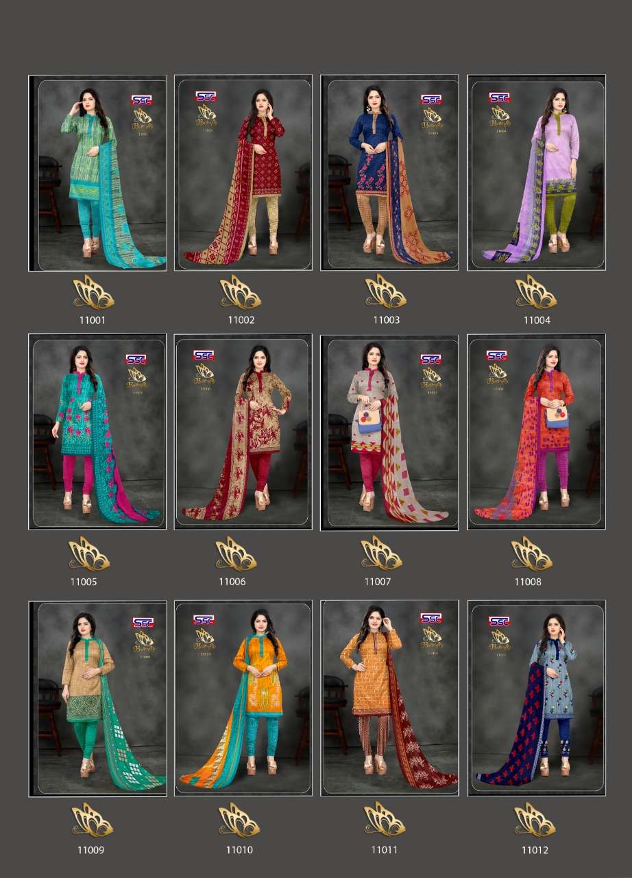 BUTTERFLY BY SHREE SHANTI CREATION 11001 TO 11012 SERIES BEAUTIFUL SUITS COLORFUL STYLISH FANCY CASUAL WEAR & ETHNIC WEAR MICRO PRINT DRESSES AT WHOLESALE PRICE