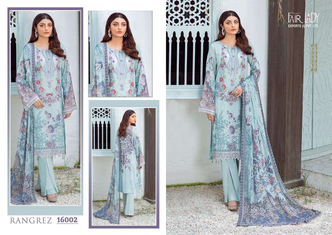 RANGREZ BY FAIR LADY 16001 TO 16006 SERIES DESIGNER PAKISTANI SUITS COLLECTION BEAUTIFUL STYLISH COLORFUL FANCY PARTY WEAR & OCCASIONAL WEAR LAWN COTTON DIGITAL PRINT WITH EMBROIDERY DRESSES AT WHOLESALE PRICE