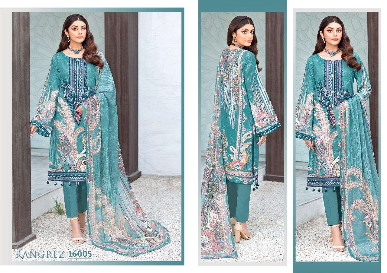 RANGREZ BY FAIR LADY 16001 TO 16006 SERIES DESIGNER PAKISTANI SUITS COLLECTION BEAUTIFUL STYLISH COLORFUL FANCY PARTY WEAR & OCCASIONAL WEAR LAWN COTTON DIGITAL PRINT WITH EMBROIDERY DRESSES AT WHOLESALE PRICE