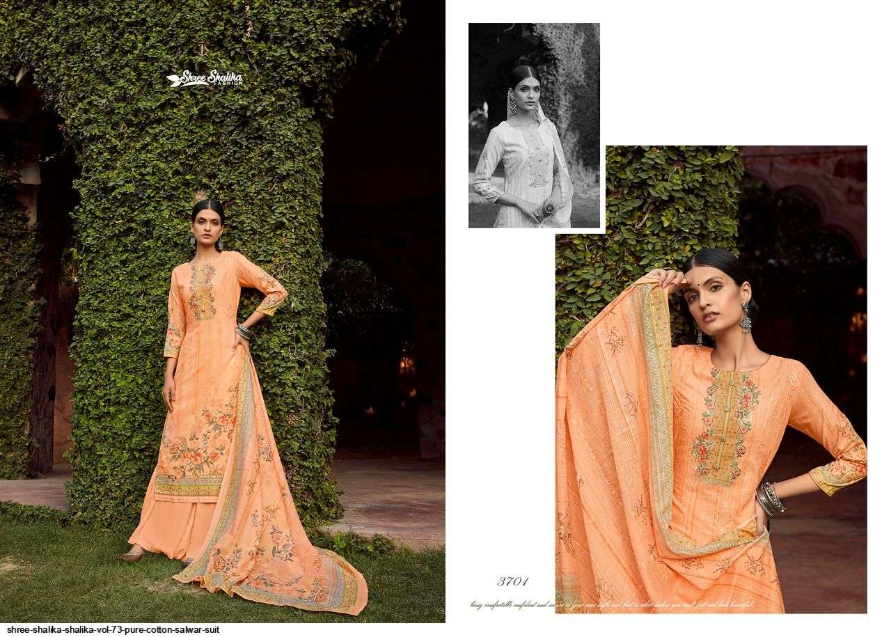 SHALIKA VOL-73 BY SHREE SHALIKA FASHION 3701 TO 3708 SERIES BEAUTIFUL SUITS STYLISH FANCY COLORFUL PARTY WEAR & OCCASIONAL WEAR PURE COTTON DIGITAL PRINT DRESSES AT WHOLESALE PRICE