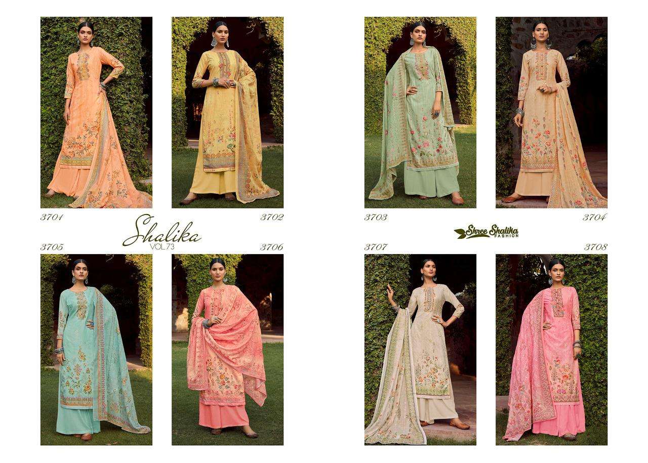 SHALIKA VOL-73 BY SHREE SHALIKA FASHION 3701 TO 3708 SERIES BEAUTIFUL SUITS STYLISH FANCY COLORFUL PARTY WEAR & OCCASIONAL WEAR PURE COTTON DIGITAL PRINT DRESSES AT WHOLESALE PRICE