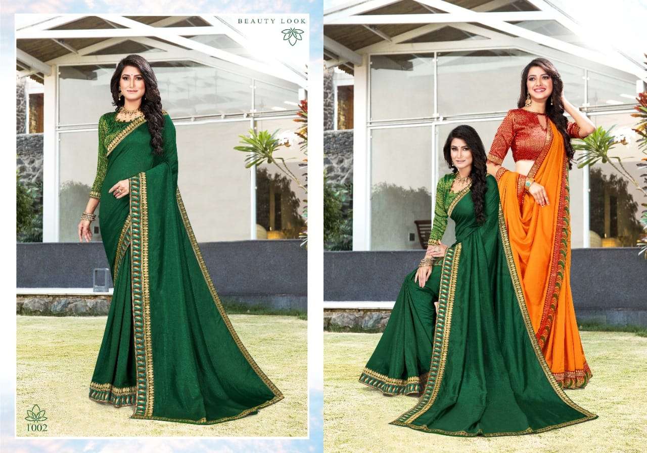 UNLIMITED BY RANJNA 1001 TO 1008 SERIES INDIAN TRADITIONAL WEAR COLLECTION BEAUTIFUL STYLISH FANCY COLORFUL PARTY WEAR & OCCASIONAL WEAR VICHITRA SILK SAREES AT WHOLESALE PRICE