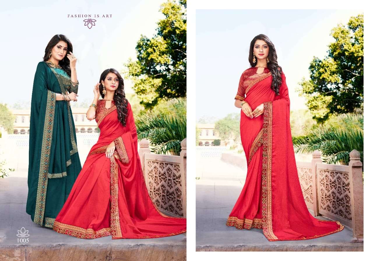 UNLIMITED BY RANJNA 1001 TO 1008 SERIES INDIAN TRADITIONAL WEAR COLLECTION BEAUTIFUL STYLISH FANCY COLORFUL PARTY WEAR & OCCASIONAL WEAR VICHITRA SILK SAREES AT WHOLESALE PRICE