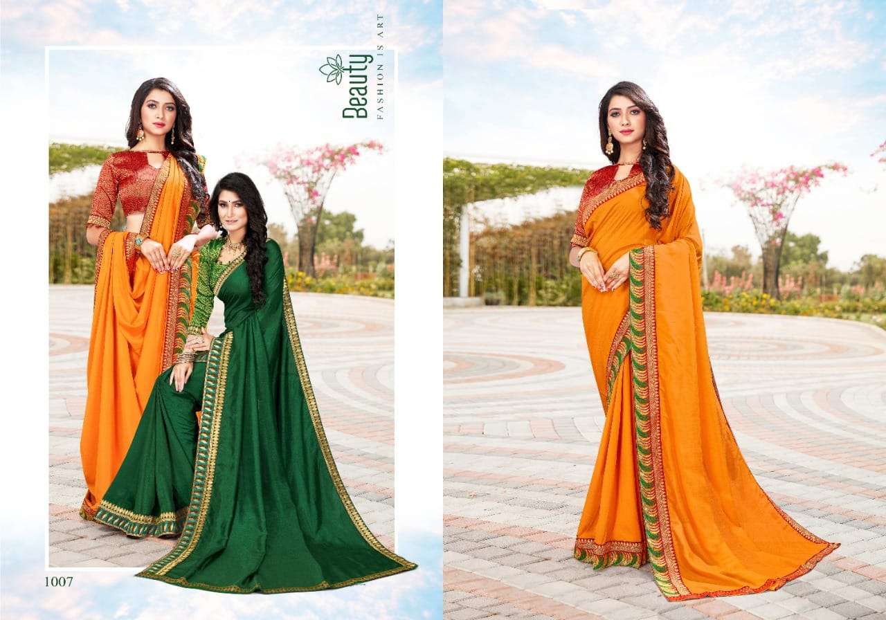 UNLIMITED BY RANJNA 1001 TO 1008 SERIES INDIAN TRADITIONAL WEAR COLLECTION BEAUTIFUL STYLISH FANCY COLORFUL PARTY WEAR & OCCASIONAL WEAR VICHITRA SILK SAREES AT WHOLESALE PRICE