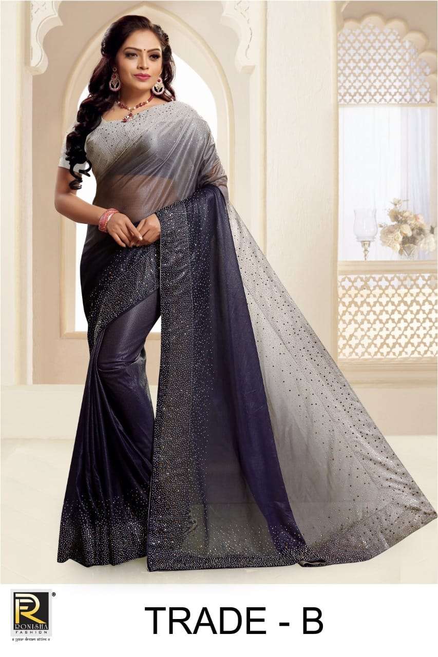 TRADE BY RONISHA FASHION A TO F SERIES INDIAN TRADITIONAL WEAR COLLECTION BEAUTIFUL STYLISH FANCY COLORFUL PARTY WEAR & OCCASIONAL WEAR IMPORTED LYCRA SAREES AT WHOLESALE PRICE