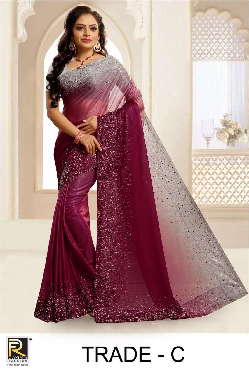 TRADE BY RONISHA FASHION A TO F SERIES INDIAN TRADITIONAL WEAR COLLECTION BEAUTIFUL STYLISH FANCY COLORFUL PARTY WEAR & OCCASIONAL WEAR IMPORTED LYCRA SAREES AT WHOLESALE PRICE