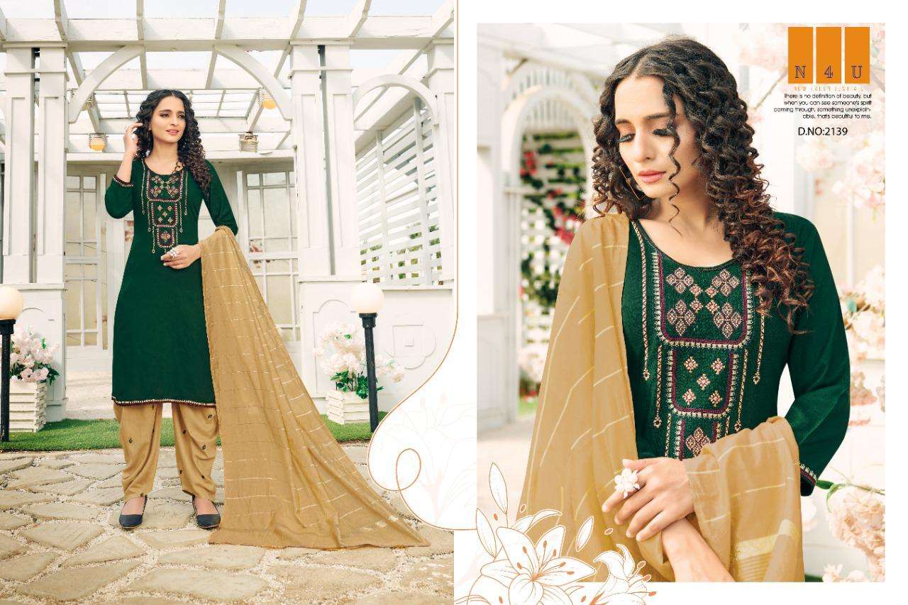 PATIYALA BY N4U 2138 TO 2141 SERIES BEAUTIFUL PATIYALA SUITS STYLISH FANCY COLORFUL PARTY WEAR & OCCASIONAL WEAR VISCOSE RAYON SLUB EMBROIDERED DRESSES AT WHOLESALE PRICE