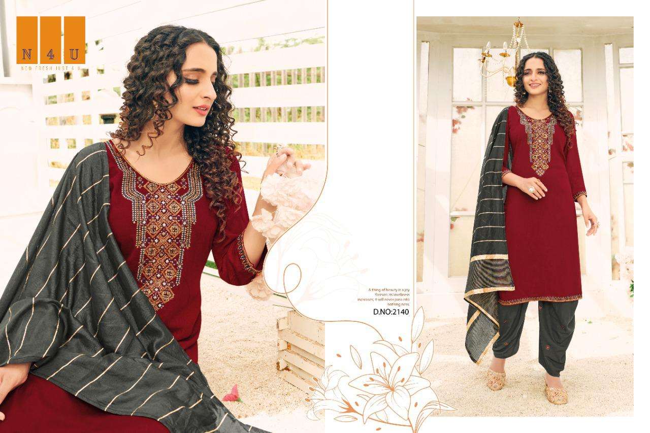 PATIYALA BY N4U 2138 TO 2141 SERIES BEAUTIFUL PATIYALA SUITS STYLISH FANCY COLORFUL PARTY WEAR & OCCASIONAL WEAR VISCOSE RAYON SLUB EMBROIDERED DRESSES AT WHOLESALE PRICE