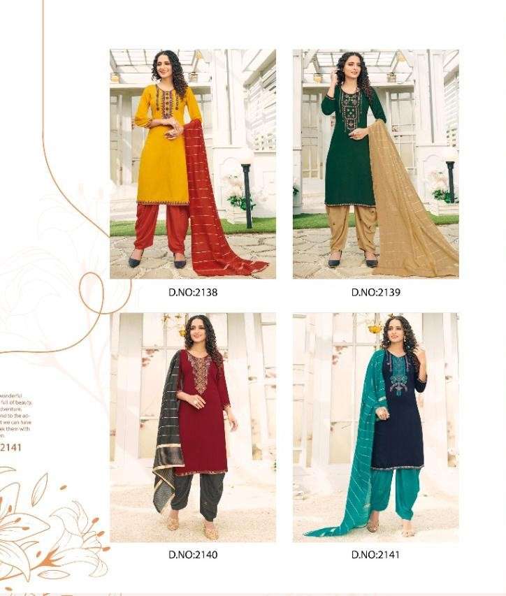 PATIYALA BY N4U 2138 TO 2141 SERIES BEAUTIFUL PATIYALA SUITS STYLISH FANCY COLORFUL PARTY WEAR & OCCASIONAL WEAR VISCOSE RAYON SLUB EMBROIDERED DRESSES AT WHOLESALE PRICE