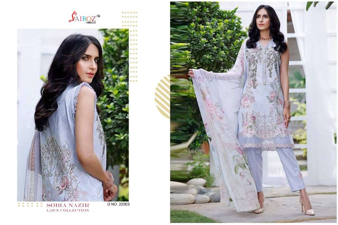 SOBIA NAZIR LAWN COLLECTION BY SAIROZ FABS 22001 TO 22003 SERIES PAKISTANI SUITS BEAUTIFUL FANCY COLORFUL STYLISH PARTY WEAR & OCCASIONAL WEAR PURE COTTON DIGITAL PRINT DRESSES AT WHOLESALE PRICE