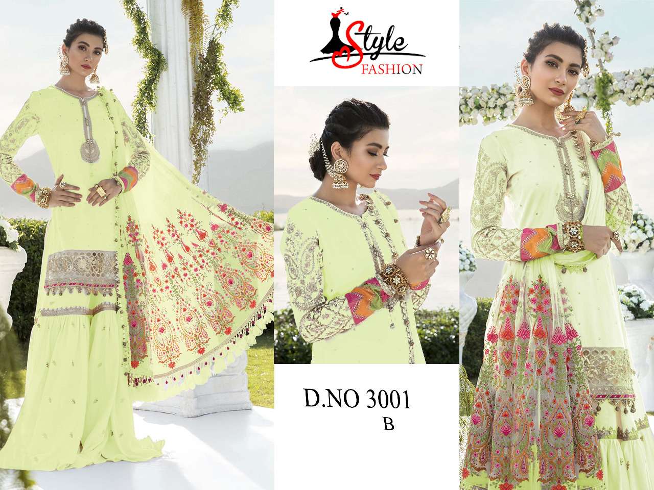 STYLE FASHION HIT DESIGN 3001 COLOURS BY STYLE FASHION 3001-A TO 3001-D SERIES DESIGNER PAKISTANI SUITS BEAUTIFUL STYLISH FANCY COLORFUL PARTY WEAR & OCCASIONAL WEAR HEAVY GEORGETTE EMBROIDERED DRESSES AT WHOLESALE PRICE