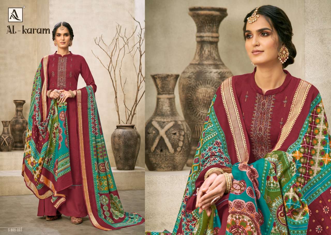 AL-KARAM BY ALOK SUITS 809-001 TO 809-010 SERIES BEAUTIFUL SUITS COLORFUL STYLISH FANCY CASUAL WEAR & ETHNIC WEAR PURE JAM COTTON PRINT EMBROIDERED DRESSES AT WHOLESALE PRICE