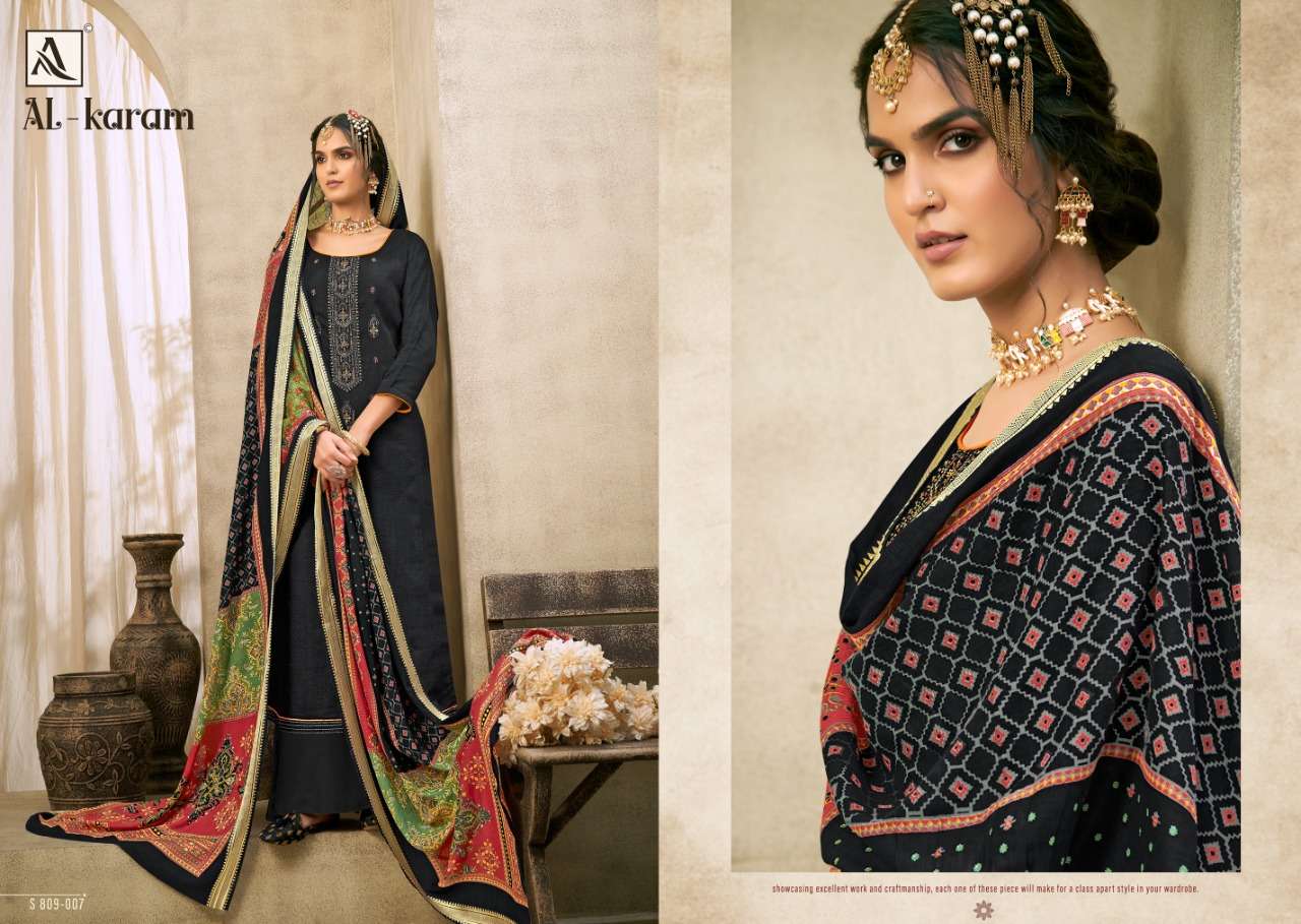AL-KARAM BY ALOK SUITS 809-001 TO 809-010 SERIES BEAUTIFUL SUITS COLORFUL STYLISH FANCY CASUAL WEAR & ETHNIC WEAR PURE JAM COTTON PRINT EMBROIDERED DRESSES AT WHOLESALE PRICE