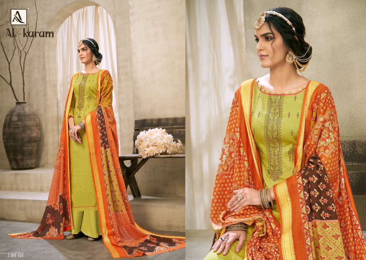 AL-KARAM BY ALOK SUITS 809-001 TO 809-010 SERIES BEAUTIFUL SUITS COLORFUL STYLISH FANCY CASUAL WEAR & ETHNIC WEAR PURE JAM COTTON PRINT EMBROIDERED DRESSES AT WHOLESALE PRICE
