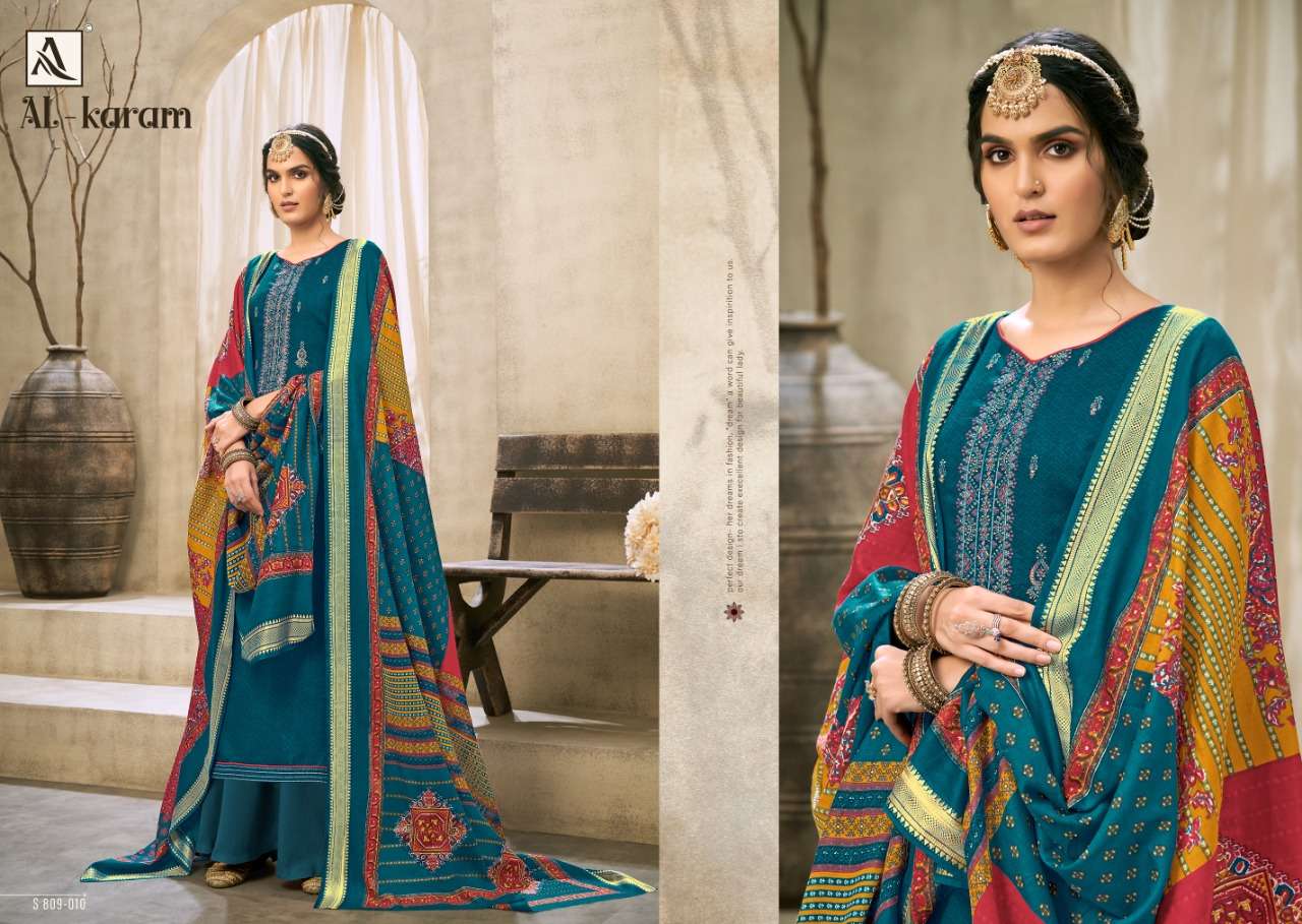 AL-KARAM BY ALOK SUITS 809-001 TO 809-010 SERIES BEAUTIFUL SUITS COLORFUL STYLISH FANCY CASUAL WEAR & ETHNIC WEAR PURE JAM COTTON PRINT EMBROIDERED DRESSES AT WHOLESALE PRICE
