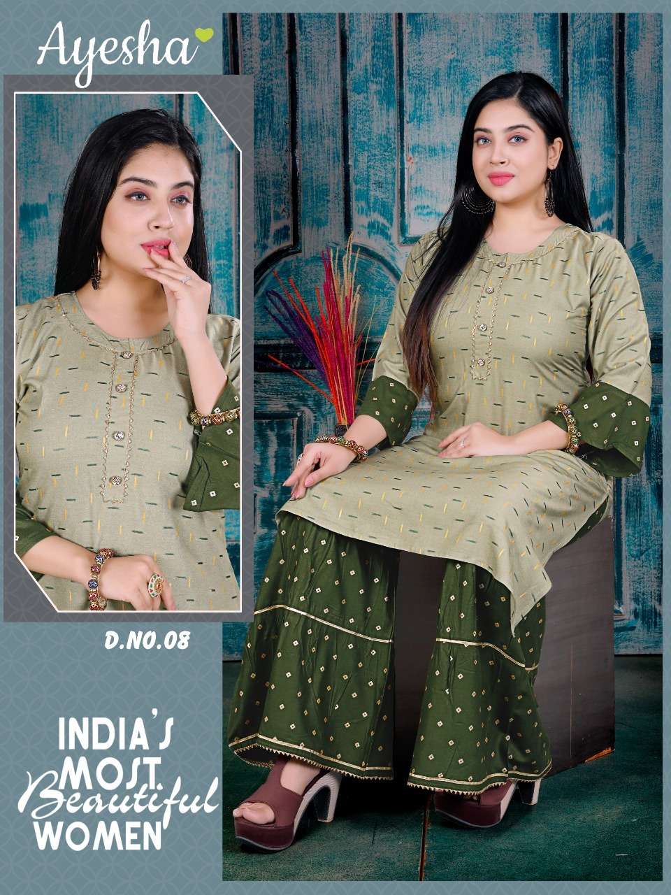 KUSUM BY AYESHA 01 TO 08 SERIES DESIGNER STYLISH FANCY COLORFUL BEAUTIFUL PARTY WEAR & ETHNIC WEAR COLLECTION RAYON GOLD PRINT KURTIS WITH BOTTOM AT WHOLESALE PRICE