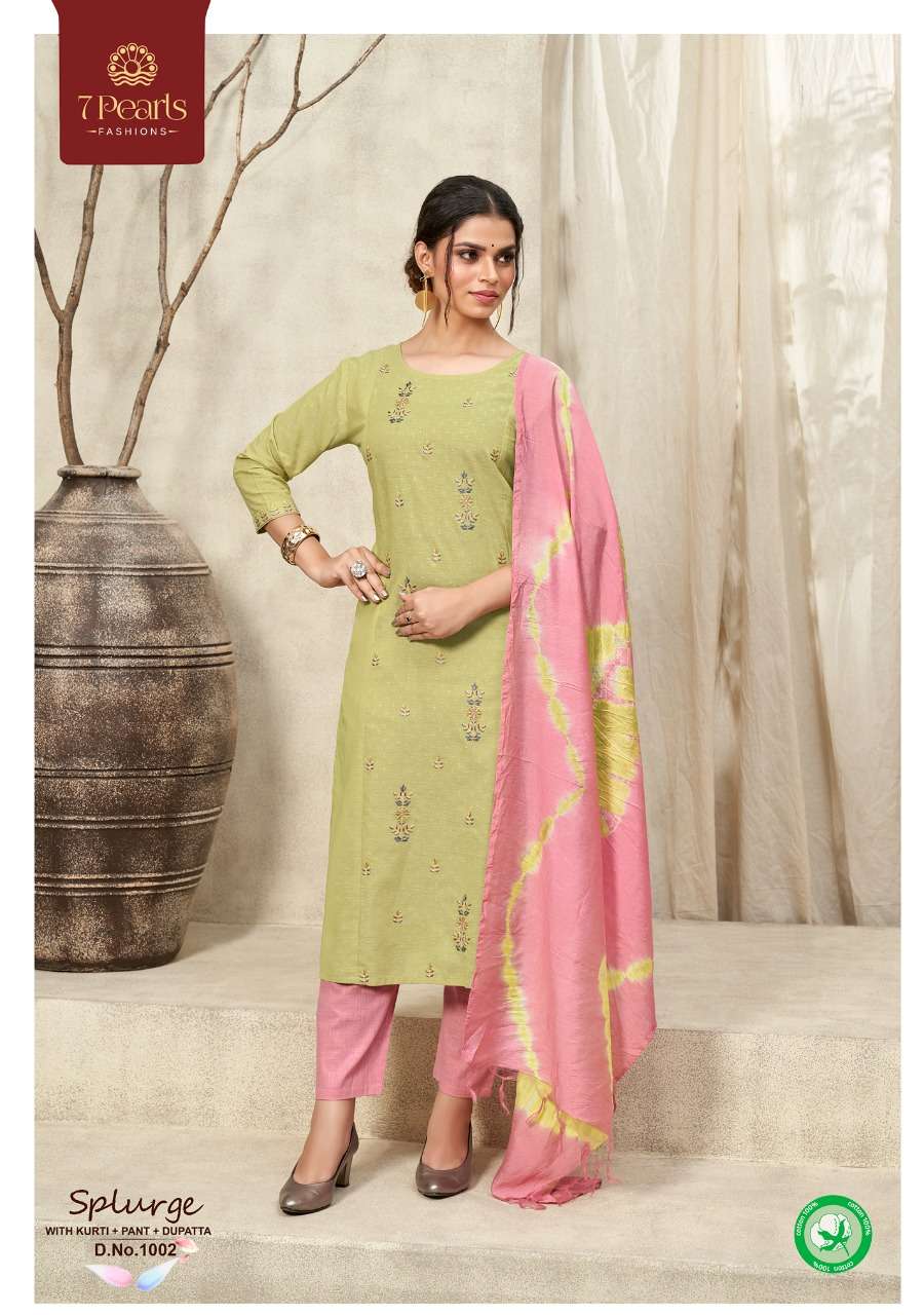 SPLURGE BY 7 PEARLS 1001 TO 1004 SERIES BEAUTIFUL SUITS COLORFUL STYLISH FANCY CASUAL WEAR & ETHNIC WEAR PUE COTTON EMBROIDERED DRESSES AT WHOLESALE PRICE