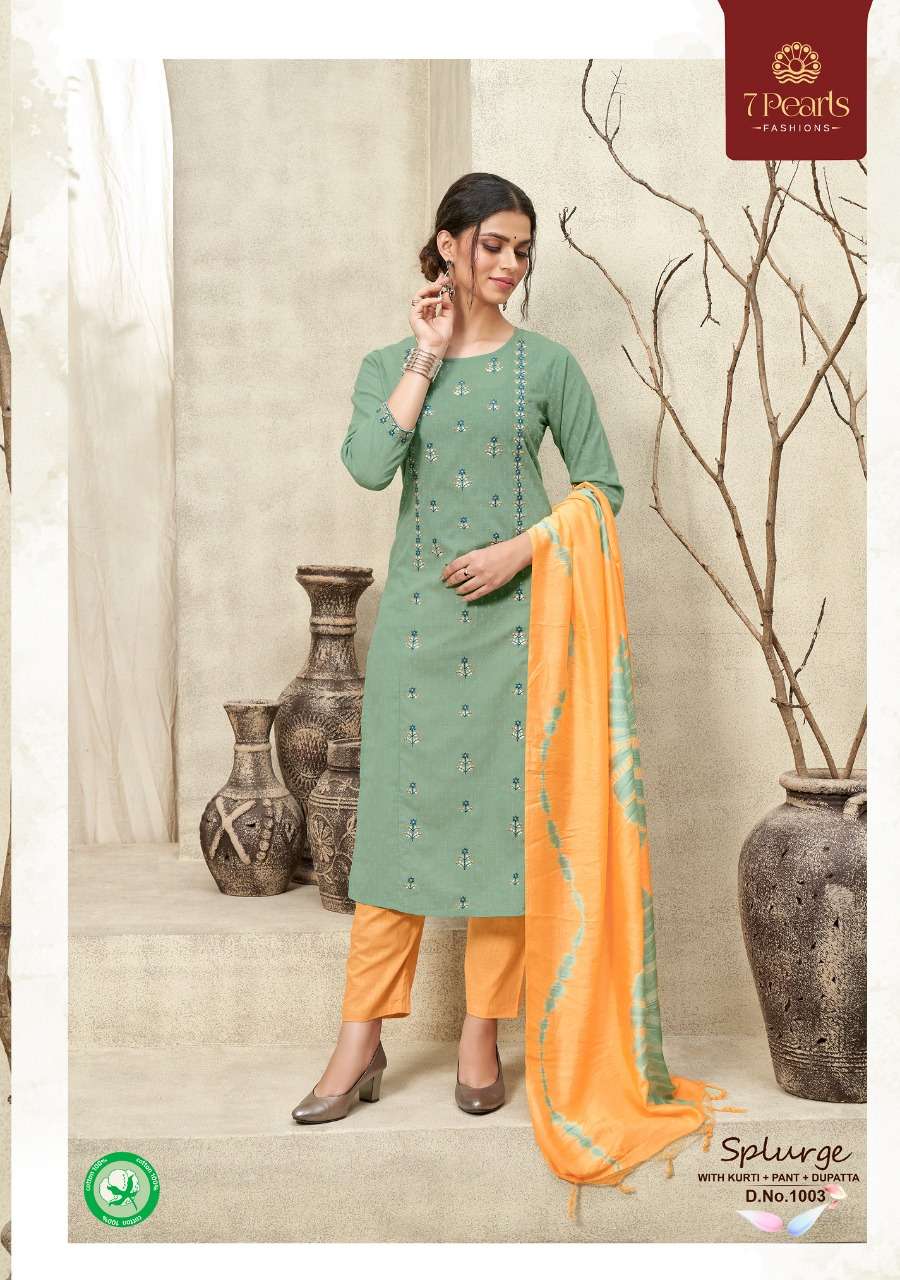 SPLURGE BY 7 PEARLS 1001 TO 1004 SERIES BEAUTIFUL SUITS COLORFUL STYLISH FANCY CASUAL WEAR & ETHNIC WEAR PUE COTTON EMBROIDERED DRESSES AT WHOLESALE PRICE