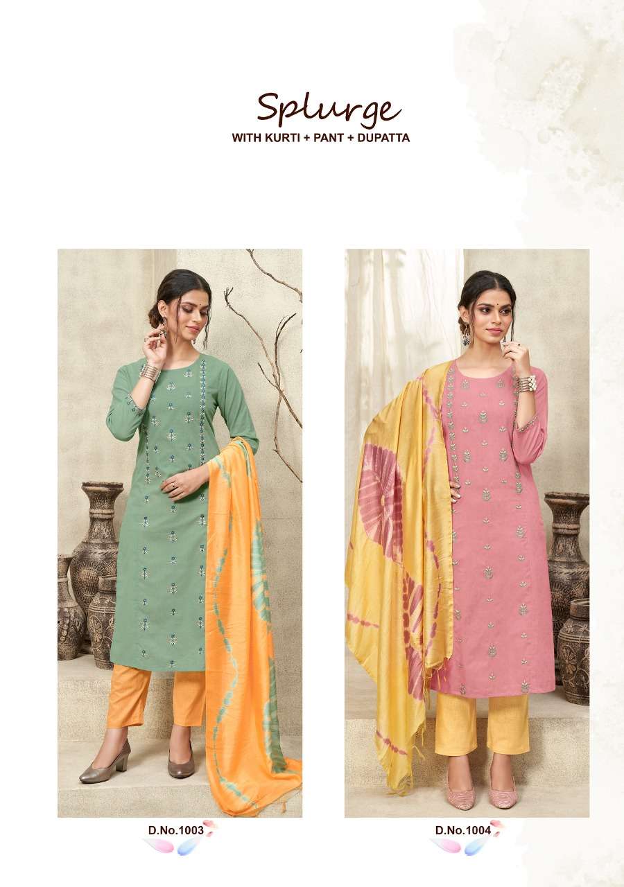 SPLURGE BY 7 PEARLS 1001 TO 1004 SERIES BEAUTIFUL SUITS COLORFUL STYLISH FANCY CASUAL WEAR & ETHNIC WEAR PUE COTTON EMBROIDERED DRESSES AT WHOLESALE PRICE