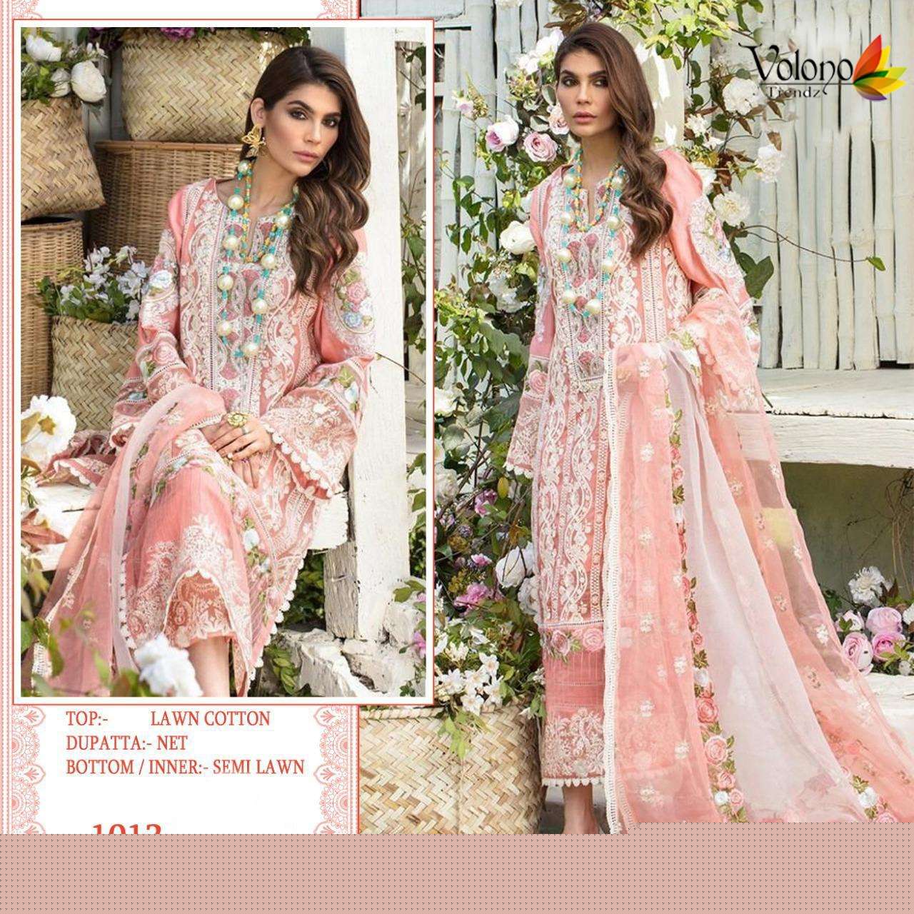 CRIMSON PREMIUM LAWN COLLECTION VOL-2 BY VOLONO TRENDZ 1011 TO 1012 SERIES DESIGNER PAKISTANI SUITS BEAUTIFUL FANCY COLORFUL STYLISH PARTY WEAR & OCCASIONAL WEAR PURE COTTON WITH EMBROIDERY DRESSES AT WHOLESALE PRICE