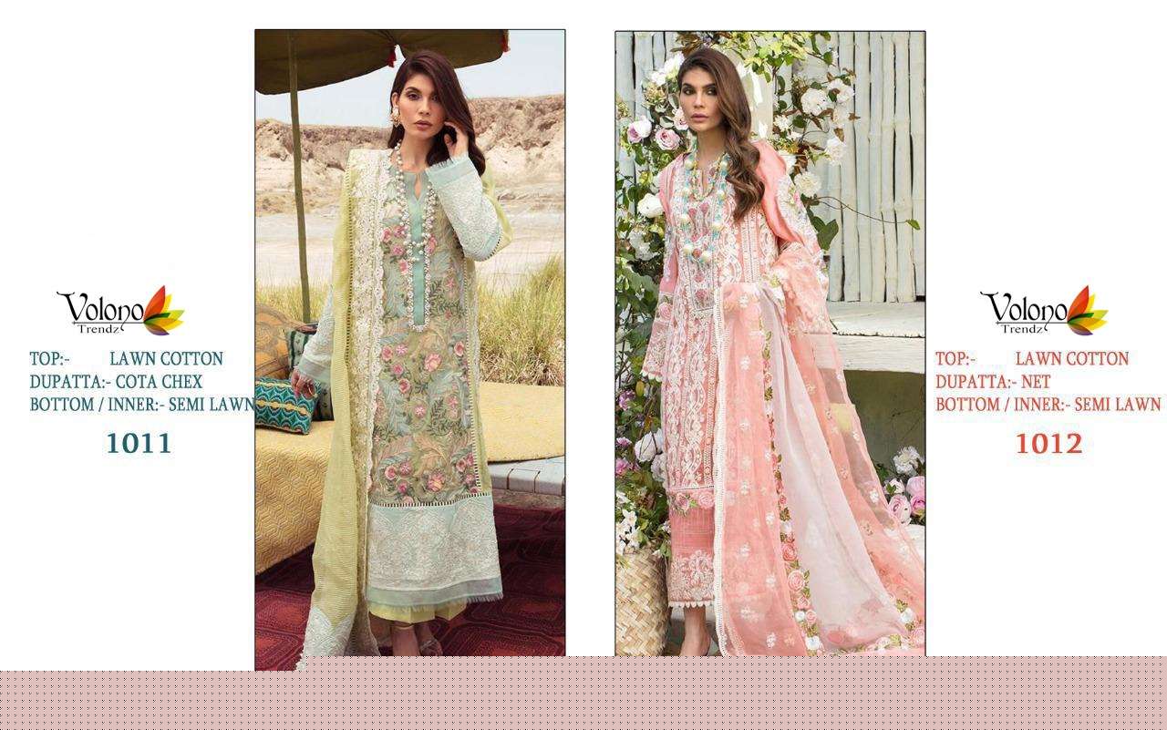 CRIMSON PREMIUM LAWN COLLECTION VOL-2 BY VOLONO TRENDZ 1011 TO 1012 SERIES DESIGNER PAKISTANI SUITS BEAUTIFUL FANCY COLORFUL STYLISH PARTY WEAR & OCCASIONAL WEAR PURE COTTON WITH EMBROIDERY DRESSES AT WHOLESALE PRICE