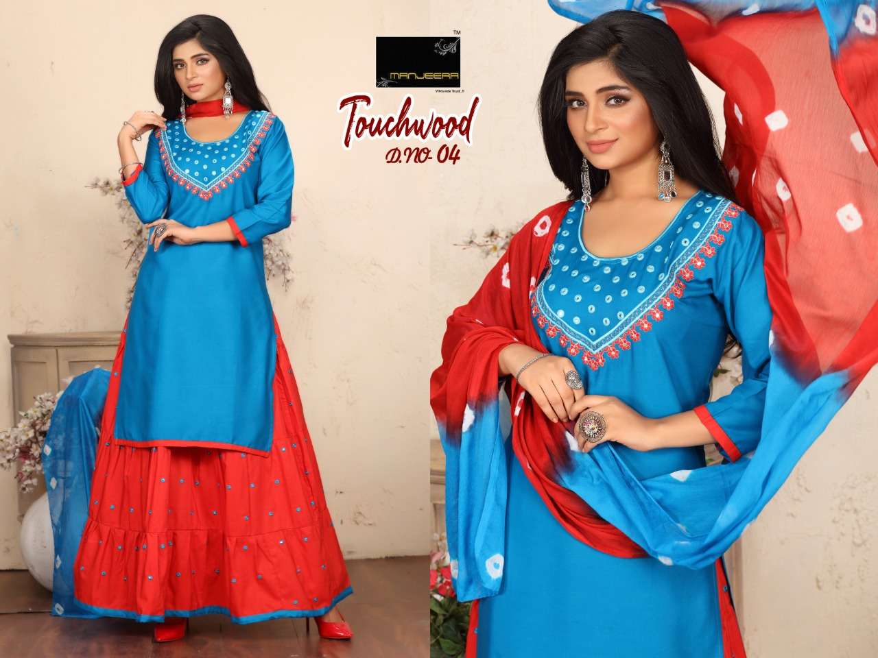 TOUCHWOOD BY MANJEERA 01 TO 08 SERIES BEAUTIFUL SUITS COLORFUL STYLISH FANCY CASUAL WEAR & ETHNIC WEAR RAYON DRESSES AT WHOLESALE PRICE
