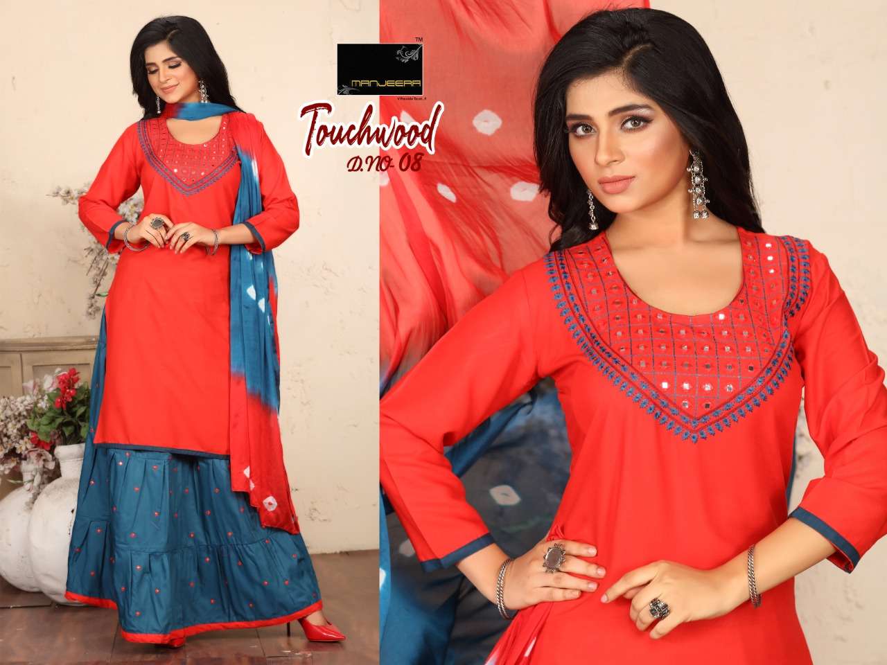 TOUCHWOOD BY MANJEERA 01 TO 08 SERIES BEAUTIFUL SUITS COLORFUL STYLISH FANCY CASUAL WEAR & ETHNIC WEAR RAYON DRESSES AT WHOLESALE PRICE