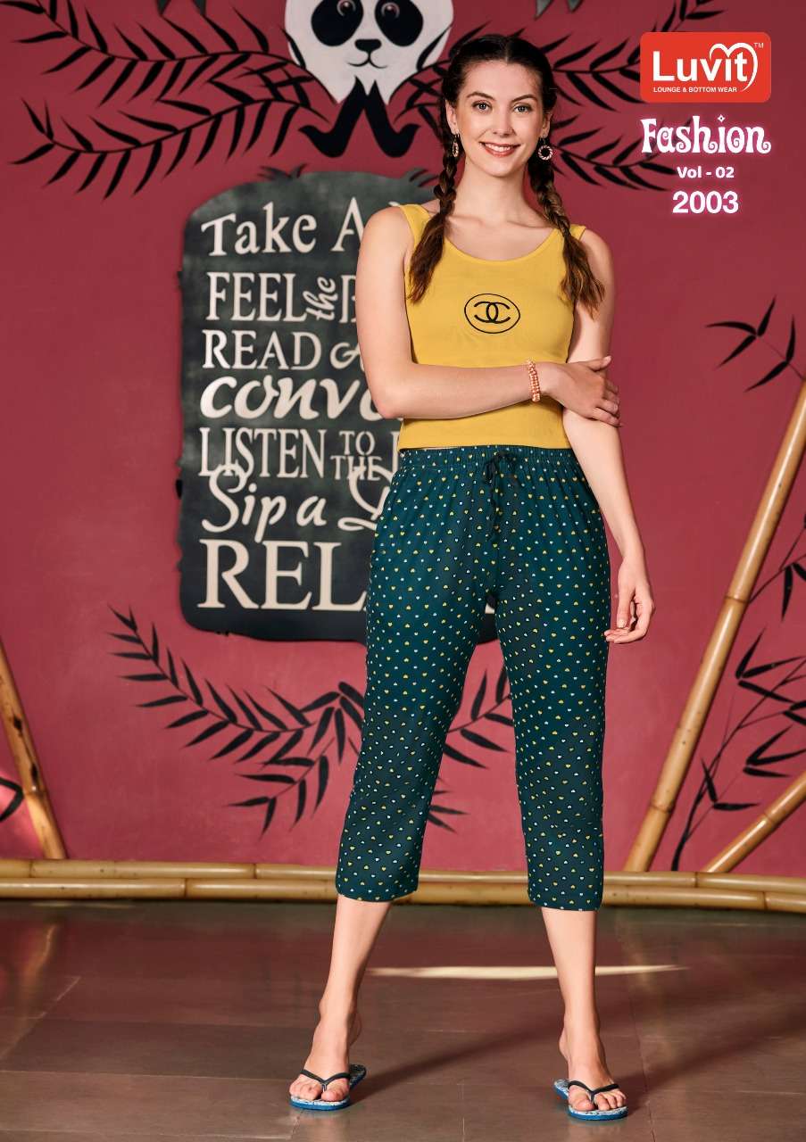 FASHION VOL-2 BY LUVIT 2001 TO 2010 SERIES BEAUTIFUL STYLISH FANCY COLORFUL PARTY WEAR & ETHNIC WEAR PURE SINKER PRINT CAPRI AT WHOLESALE PRICE