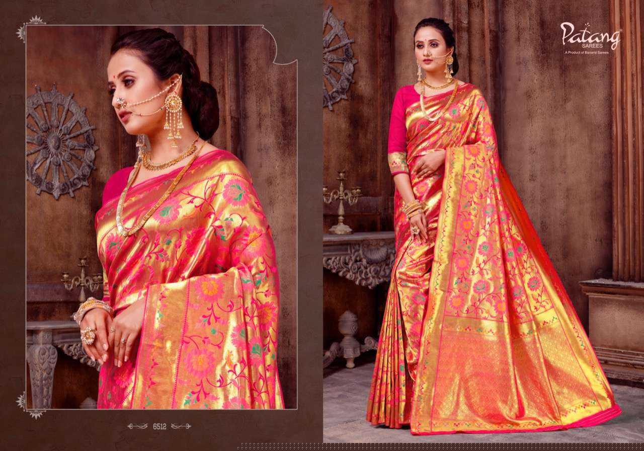 PANCHKANYA BY PATANG SAREES 6511 TO 6519 SERIES INDIAN TRADITIONAL WEAR COLLECTION BEAUTIFUL STYLISH FANCY COLORFUL PARTY WEAR & OCCASIONAL WEAR PURE JARI SAREES AT WHOLESALE PRICE