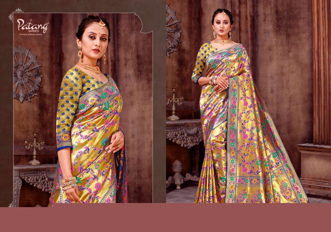 PANCHKANYA BY PATANG SAREES 6511 TO 6519 SERIES INDIAN TRADITIONAL WEAR COLLECTION BEAUTIFUL STYLISH FANCY COLORFUL PARTY WEAR & OCCASIONAL WEAR PURE JARI SAREES AT WHOLESALE PRICE