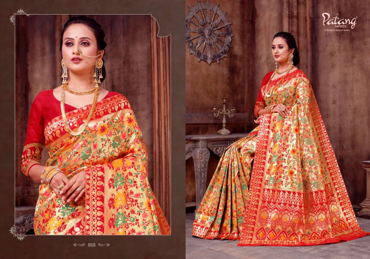 PANCHKANYA BY PATANG SAREES 6511 TO 6519 SERIES INDIAN TRADITIONAL WEAR COLLECTION BEAUTIFUL STYLISH FANCY COLORFUL PARTY WEAR & OCCASIONAL WEAR PURE JARI SAREES AT WHOLESALE PRICE