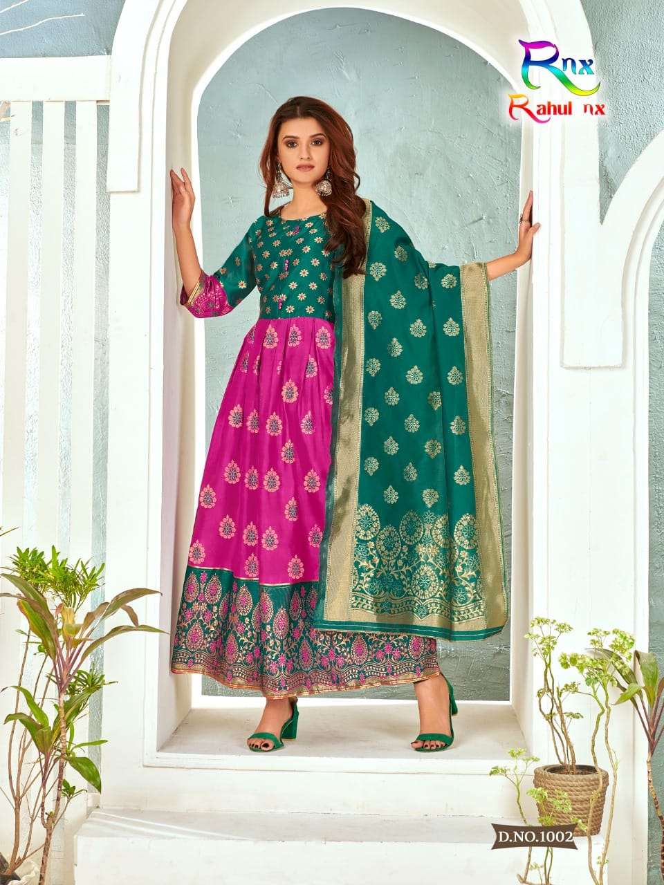 MINAKARI BY RAHUL NX 1001 TO 1008 SERIES BEAUTIFUL STYLISH FANCY COLORFUL CASUAL WEAR & ETHNIC WEAR BANARASI SILK GOWNS WITH DUPATTA AT WHOLESALE PRICE