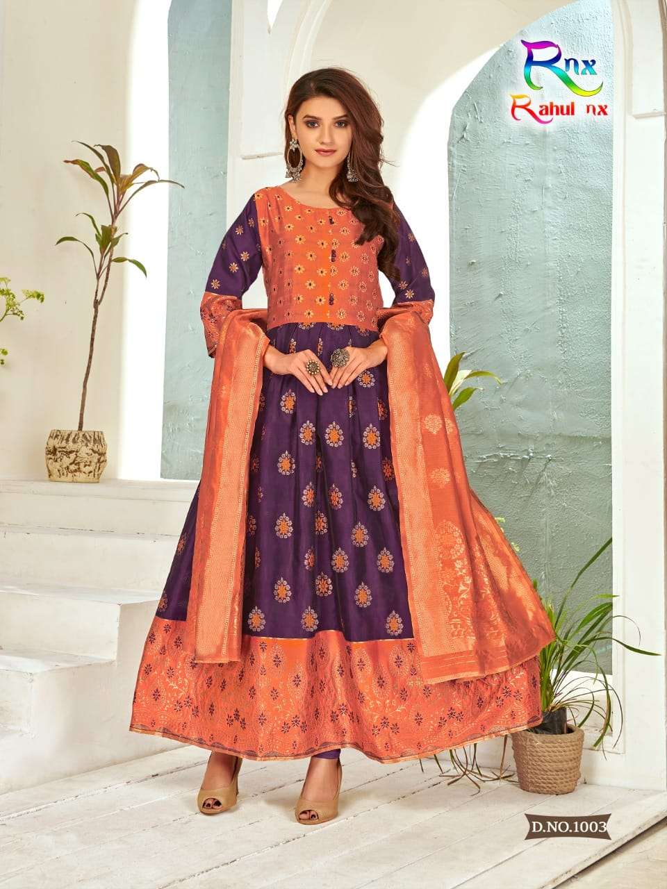 MINAKARI BY RAHUL NX 1001 TO 1008 SERIES BEAUTIFUL STYLISH FANCY COLORFUL CASUAL WEAR & ETHNIC WEAR BANARASI SILK GOWNS WITH DUPATTA AT WHOLESALE PRICE