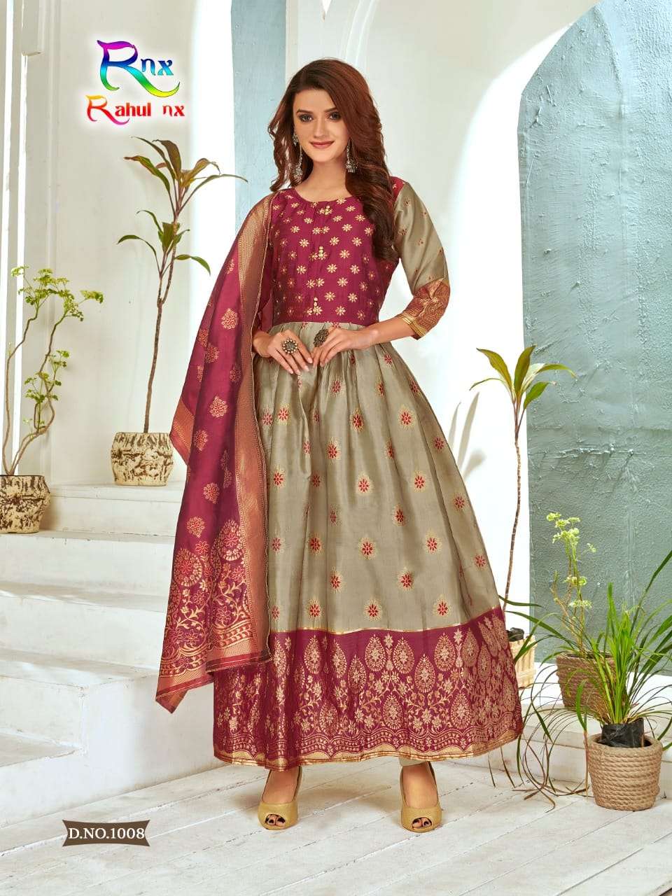 MINAKARI BY RAHUL NX 1001 TO 1008 SERIES BEAUTIFUL STYLISH FANCY COLORFUL CASUAL WEAR & ETHNIC WEAR BANARASI SILK GOWNS WITH DUPATTA AT WHOLESALE PRICE