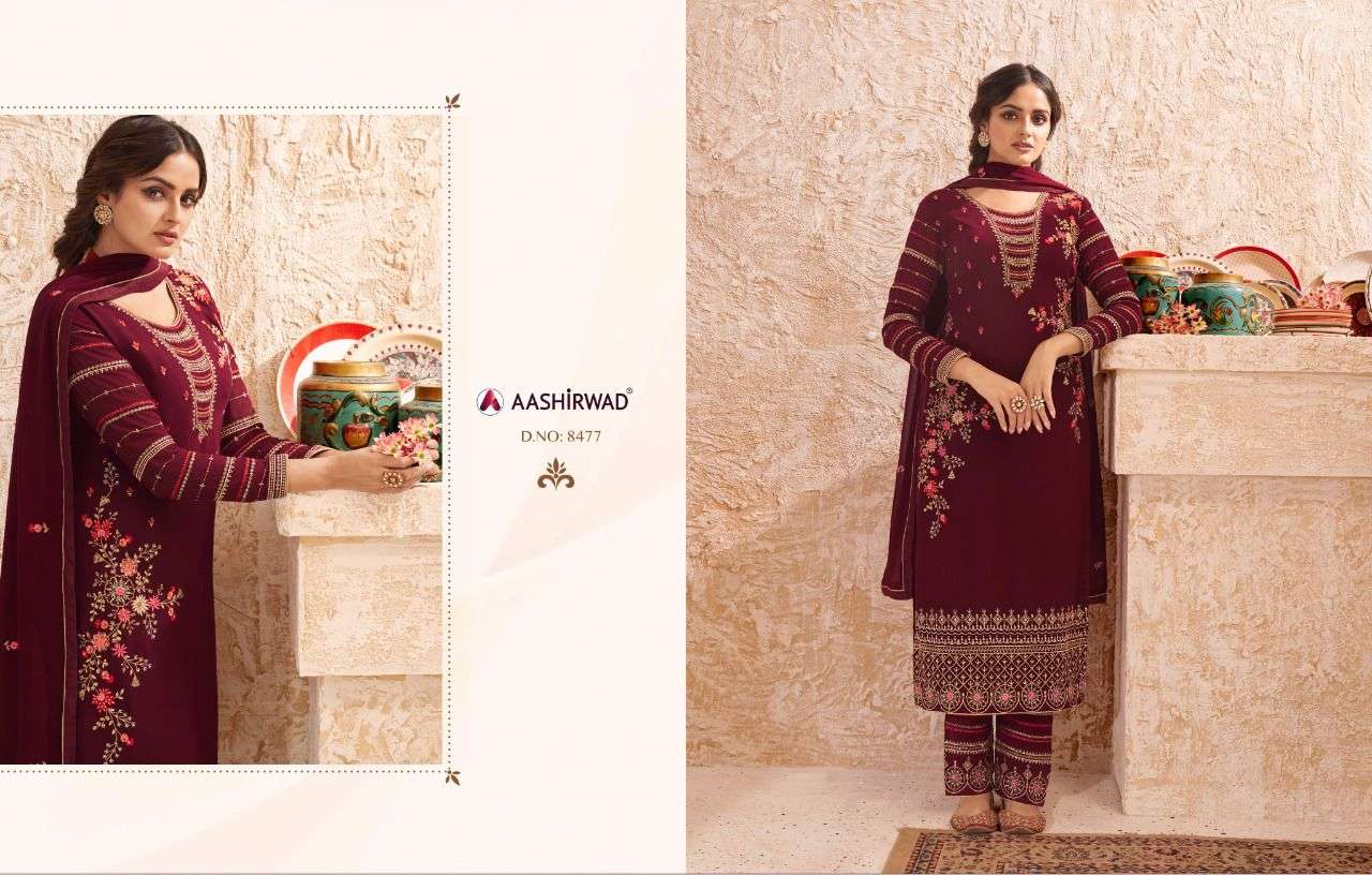 PANIHARI BY AASHIRWAD CREATION 8476 TO 8479 SERIES DESIGNER SUITS COLLECTION BEAUTIFUL STYLISH FANCY COLORFUL PARTY WEAR & OCCASIONAL WEAR REAL GEORGETTE DRESSES AT WHOLESALE PRICE