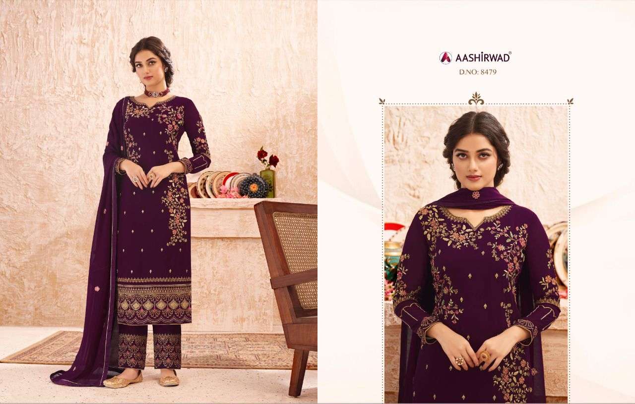 PANIHARI BY AASHIRWAD CREATION 8476 TO 8479 SERIES DESIGNER SUITS COLLECTION BEAUTIFUL STYLISH FANCY COLORFUL PARTY WEAR & OCCASIONAL WEAR REAL GEORGETTE DRESSES AT WHOLESALE PRICE