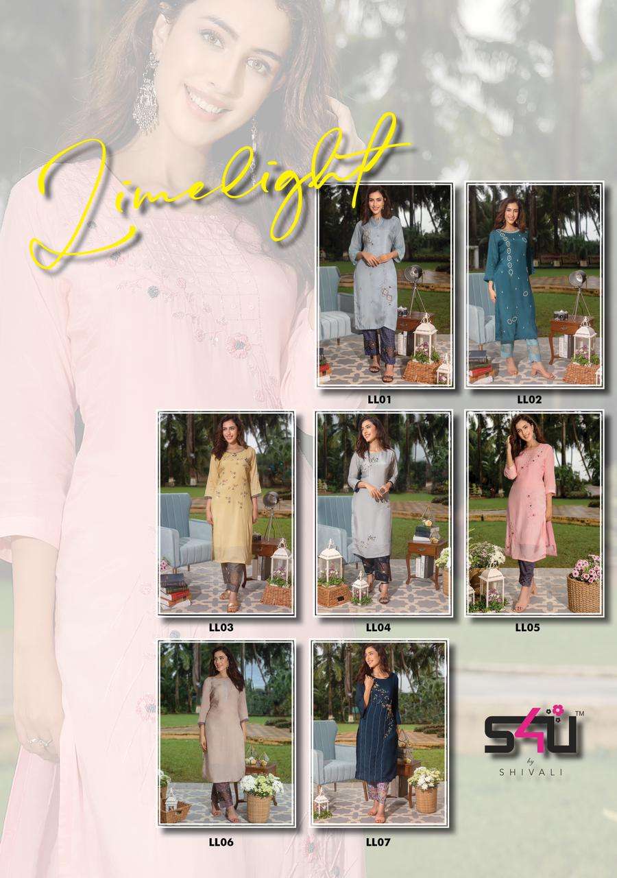 LIME LIGHT BY S4U FASHION 01 TO 07 SERIES DESIGNER STYLISH FANCY COLORFUL BEAUTIFUL PARTY WEAR & ETHNIC WEAR COLLECTION MUSLIN KURTIS WITH BOTTOM AT WHOLESALE PRICE
