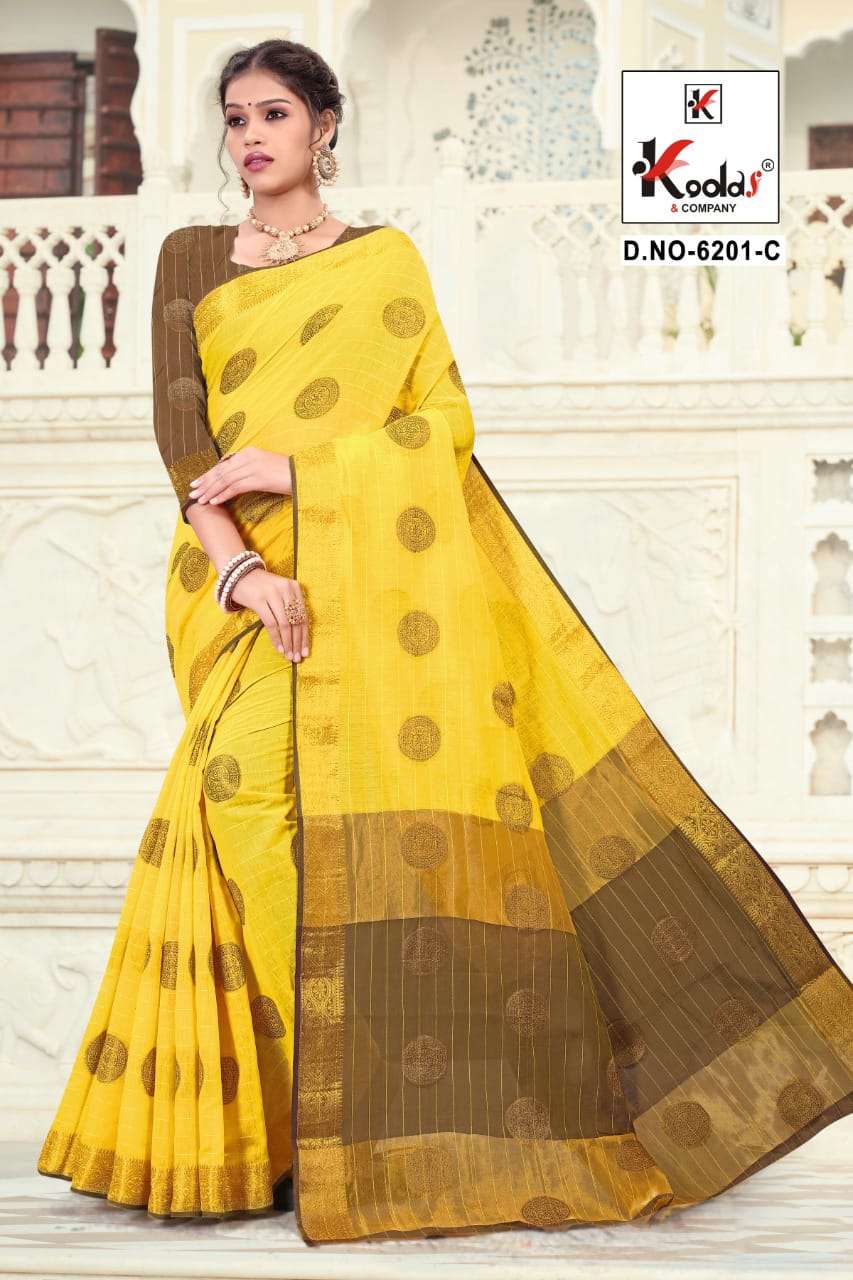 RIDHIMA 6201 BY KODAS 6201-A TO 6201-D SERIES INDIAN TRADITIONAL WEAR COLLECTION BEAUTIFUL STYLISH FANCY COLORFUL PARTY WEAR & OCCASIONAL WEAR COTTON SAREES AT WHOLESALE PRICE